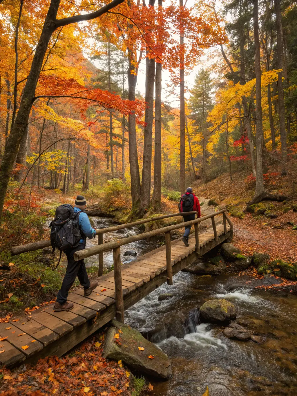 A dynamic shot of hikers using ropes to cross a stream, highlighting the adventure and teamwork involved in RANDO' ZALBRES's adventure treks.